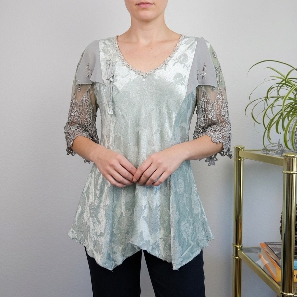 Spencer Alexis Sage Green Lace Blouse SIZE 8 Silk Blend | Fairy Cottage Vintage